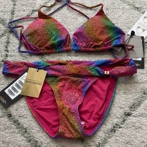 NWT. - Vix Swimwear Glitter multi color Shaye bikini size L/S